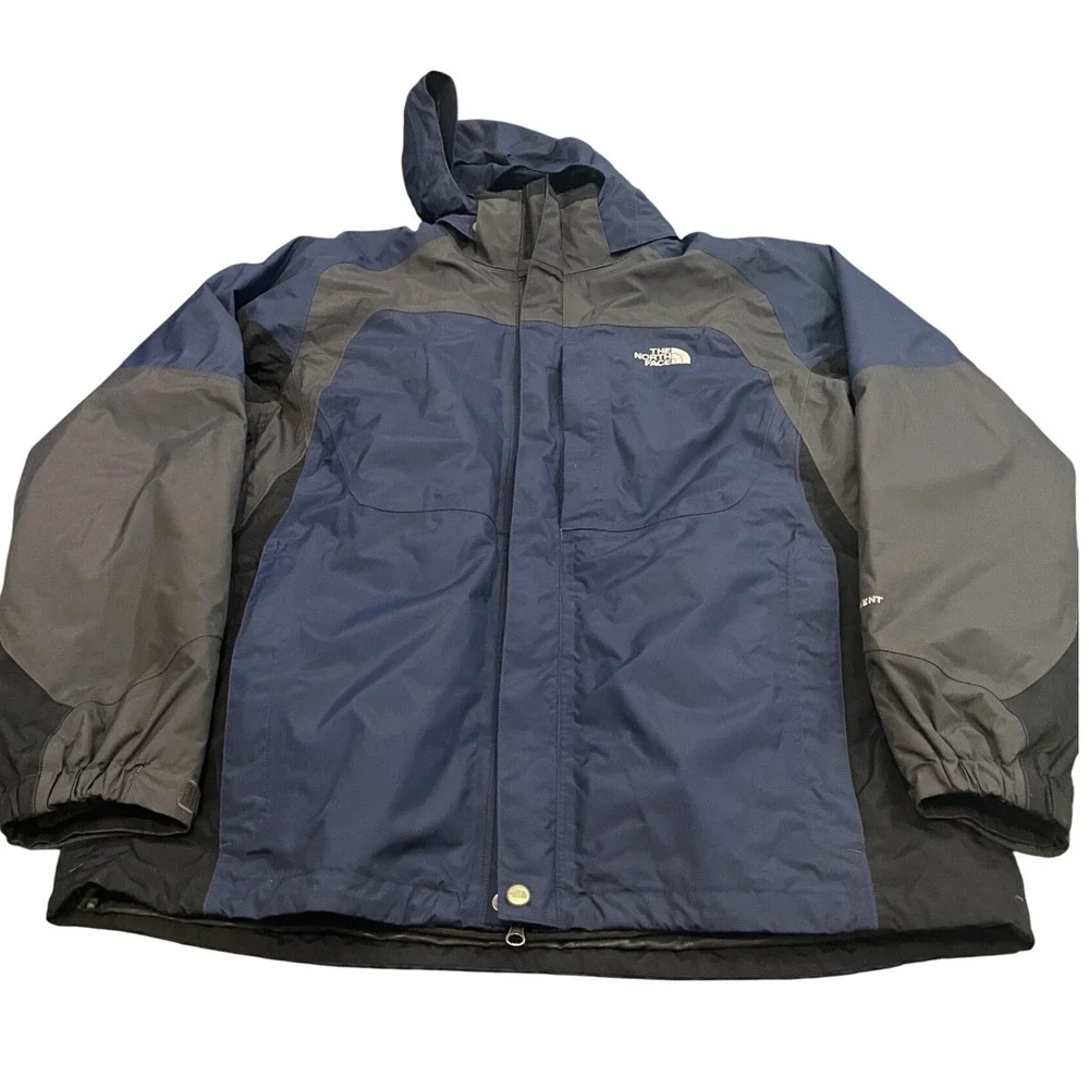 The North Face HyVent Jacket Mens XL Blue Grey Hooded Waterproof Coat Insulated